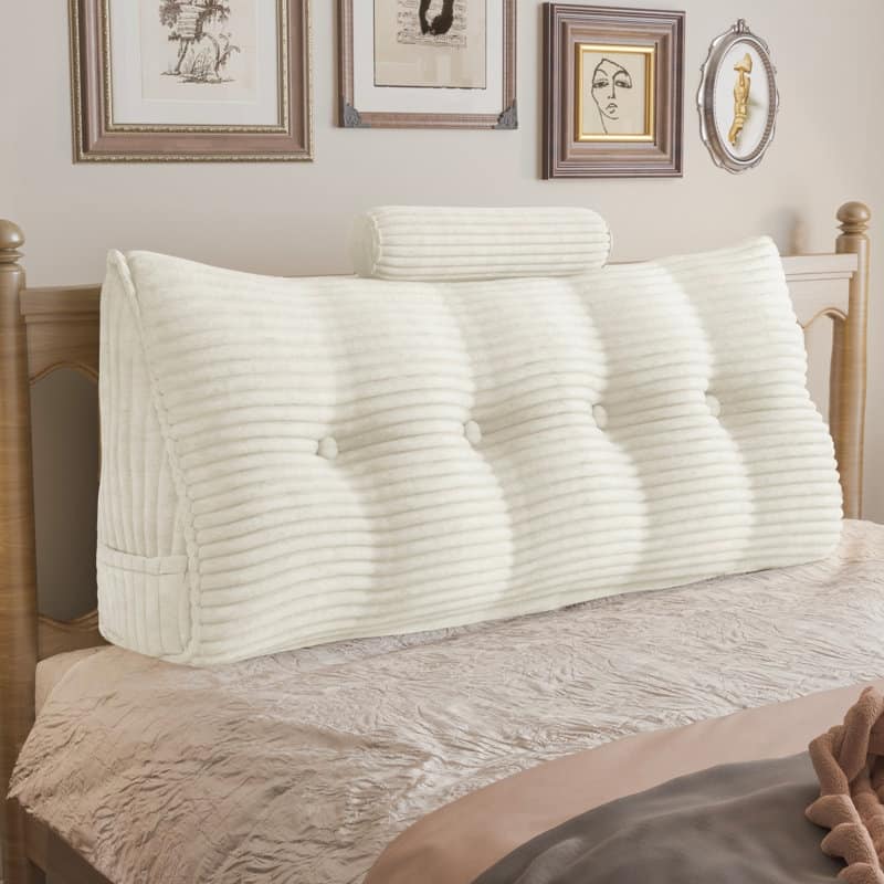 WOWMAX Headboard Wedge Reading Pillow With Bolster Neck Roll - White - Full