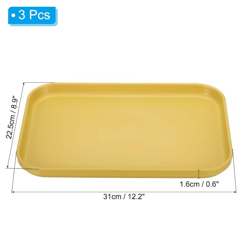3Pcs Plastic Fast Food Serving Tray 12.2" x 8.9", Serving Platter - 12.2" x 8.9" - Yellow