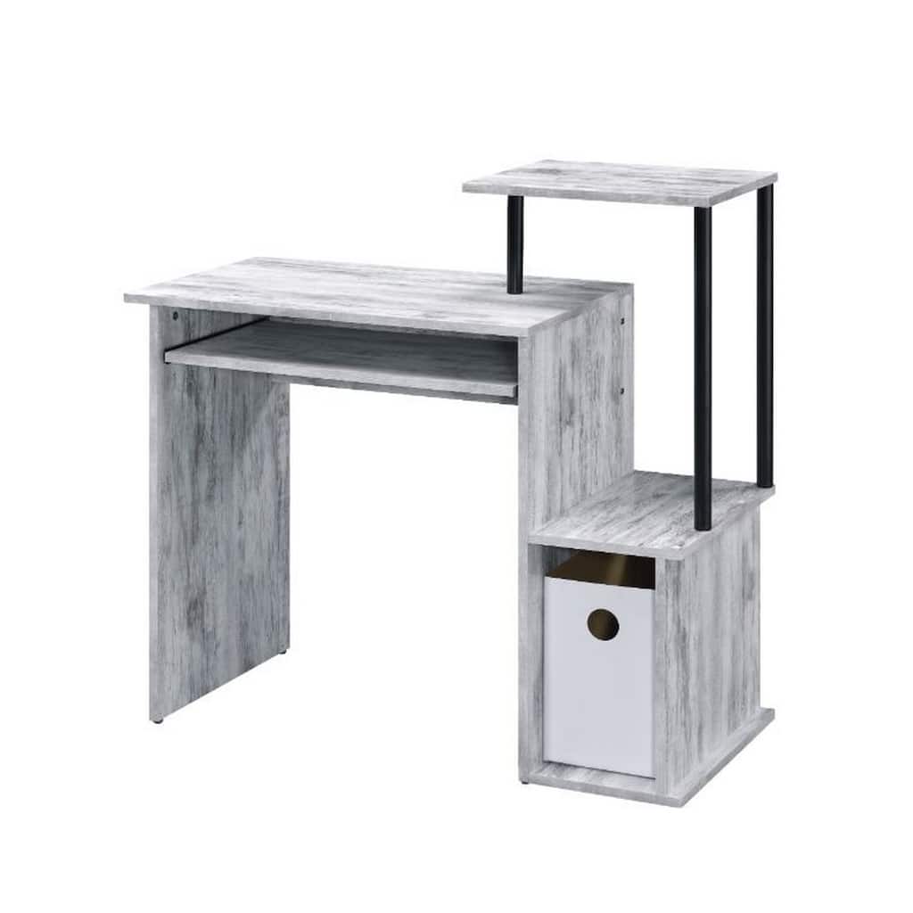 Computer Desk with Built In Bookshelf, Antique White and Black, Antique White and Black