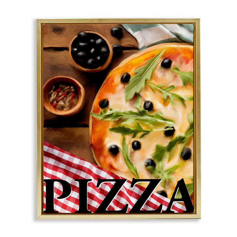 Stupell Flavorful Traditional Pizza Framed Floater Canvas Wall Art Design By Kim Allen - 25 x 31 - Gold