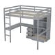 preview thumbnail 35 of 38, Full Size Loft Bed with Bulit-in L-Shaped Desk and Ladder, Wooden High Loft Bedframe with Storage Drawers and Shelves