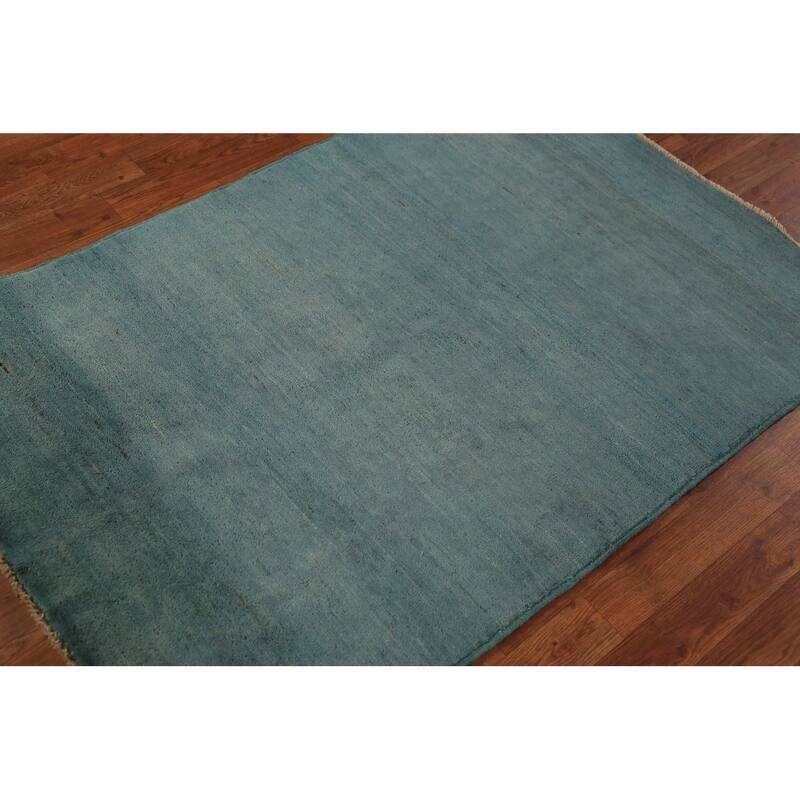Blue Gabbeh Modern Rug Handmade Wool Carpet - 3'3" x 4'10"