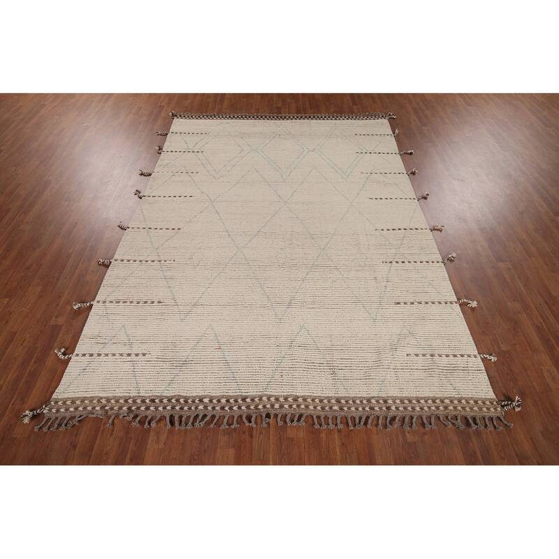 Earth Tone Moroccan Oriental Area Rug Handmade Trellis Wool Carpet - 7'6"x 10'8"