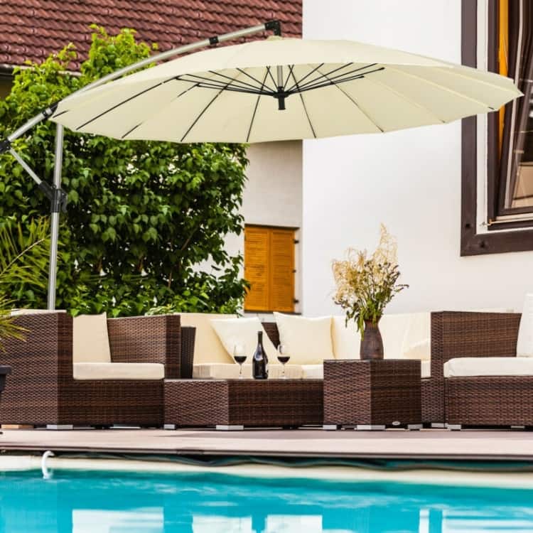 10 Foot Patio Offset Umbrella Market Hanging Umbrella for Backyard Poolside Lawn Garden