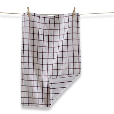 Classic Reversible Double Cloth Plum Purple Windowpane Cotton Machine Washable Kitchen Dishtowel 26L x 18W in.