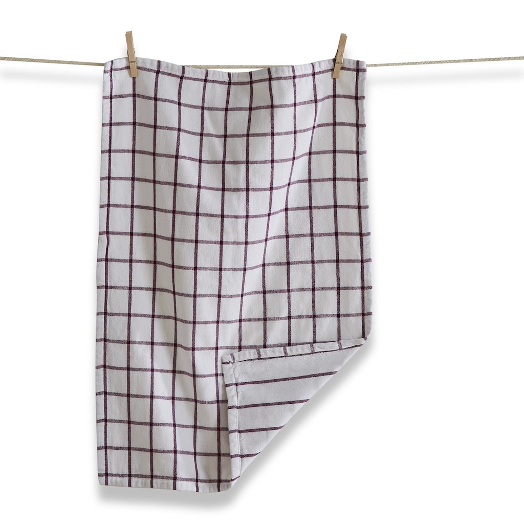 Classic Reversible Double Cloth Plum Purple Windowpane Cotton Machine Washable Kitchen Dishtowel 26L x 18W in.