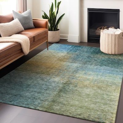 Machine Washable Indoor/ Outdoor Abstract Ombre Chantille Rug