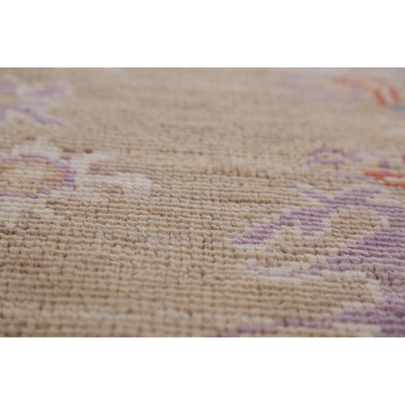 Hand Knotted Oriental 100% Wool Carpet Transitional All-Over Brown Oushak Area Rug - 14' 2'' X 9' 10''