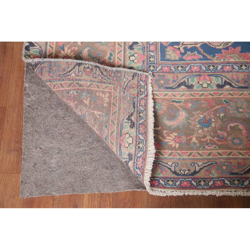 Traditional Mashad Persian Vintage Area Rug Hand-knotted Wool Carpet - 8'10" x 12'7"