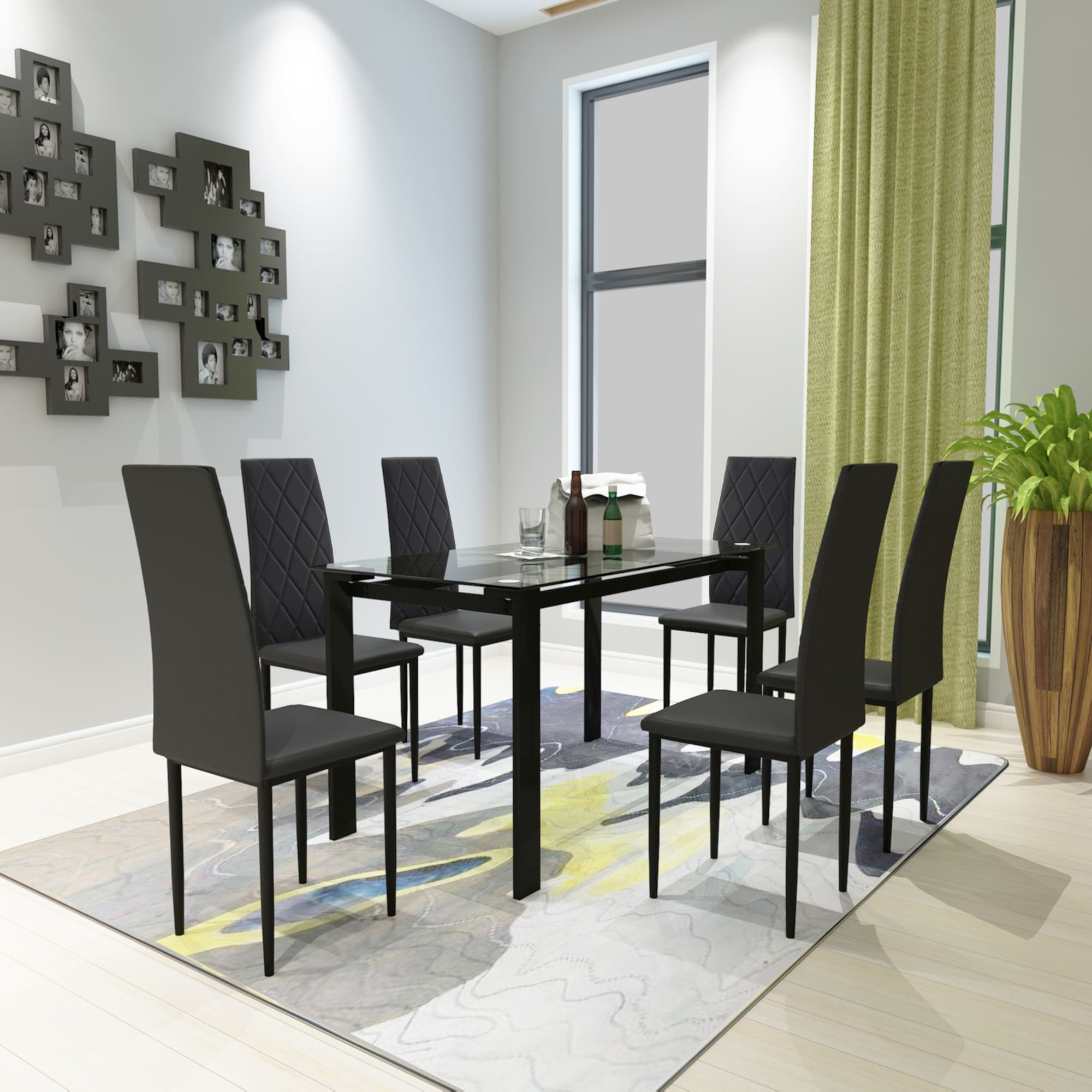 Black glass top dining table set on sale