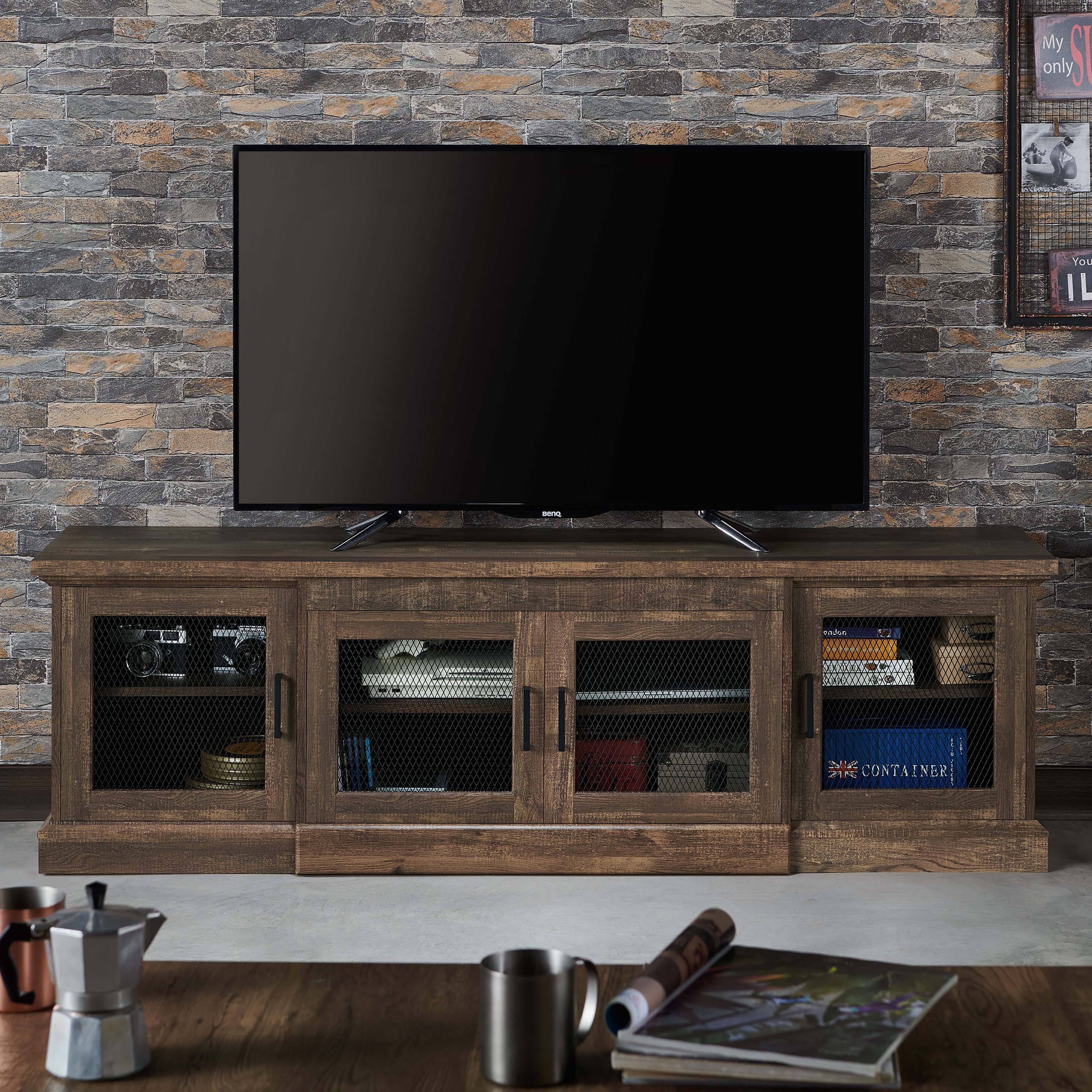 Jacinto rustic reclaimed oak tv outlet stand