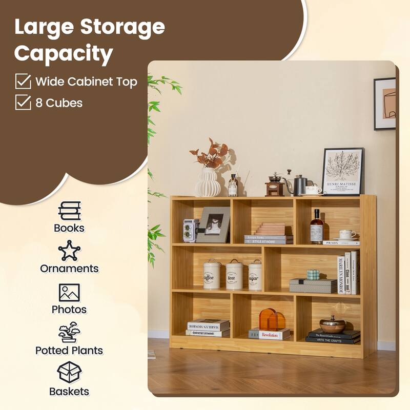 Costway 3-tier Open Bookcase 8-Cube Bookshelf Storage Display Cabinet - 48'' x 12.5'' x 36.5''