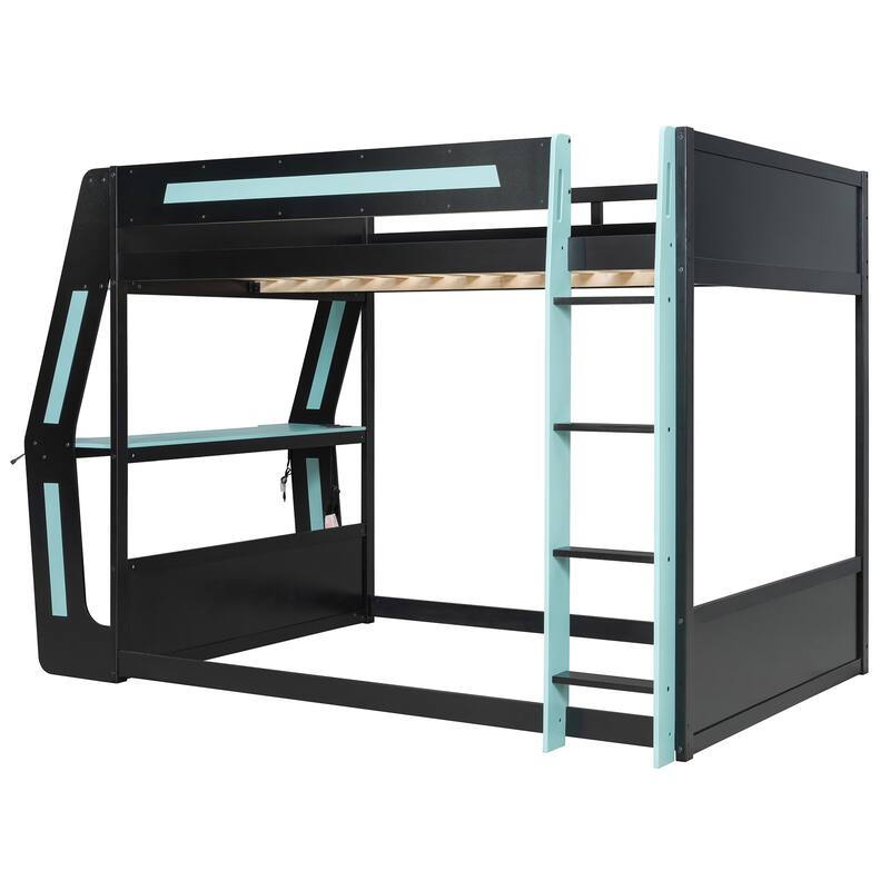 Full-Size Gaming Bunk Bed with RGB Desk, USB Charging & LED Light Strip by Harper&Bright Designs