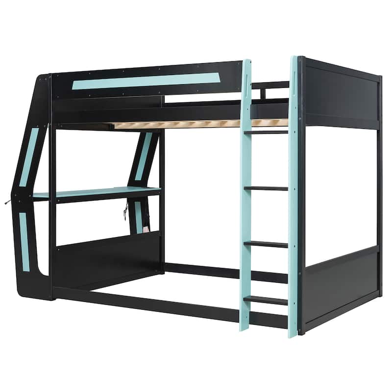 Gaming Loft Bed with Desk LED USb Shelf Full Size