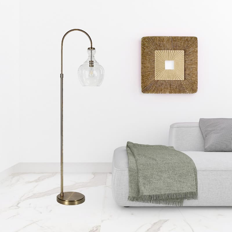 Metal Arched Floor Lamp with Dome Glass Shade and Foot Switch - 19” x 12” x 70” (D x W x H)