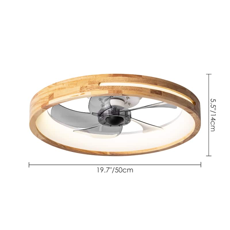 19.7" Farmhouse Flush Mount Ceiling Fan with LED Light and Remote Control, Wooden Finish for Bedroom/Living Room - 5