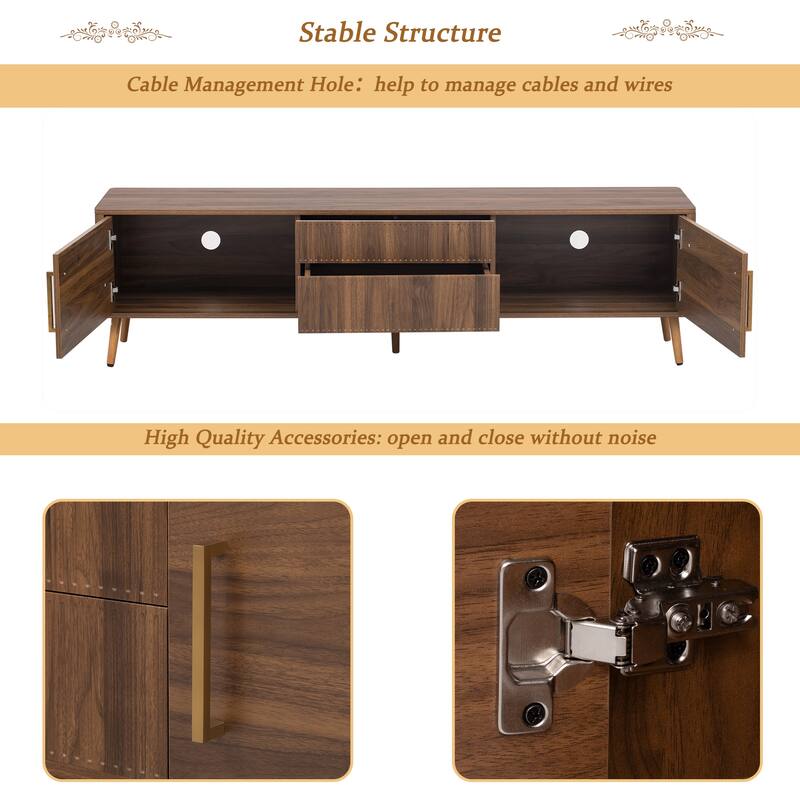 Mid Century TV Stand Media Console, for TVs up to 80" with 2 Drawers & 2 Storage Cabinets, for Living Room, Bedroom
