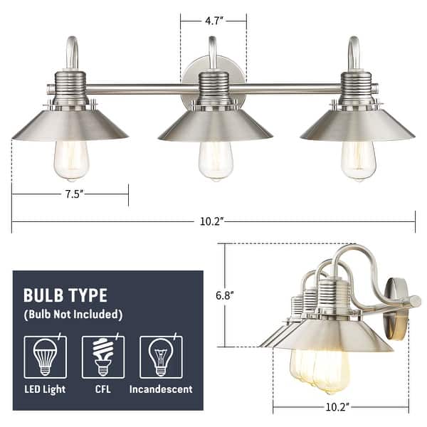 3 Light Vanity Bath Lighting Brushed Nickel Finish N/A Bed Bath