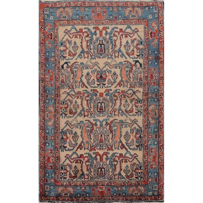 Hand Knotted Oriental 100% Wool Carpet Traditional Geometric Brown Heriz (serapi) Area Rug - 5' 2'' X 3' 3''
