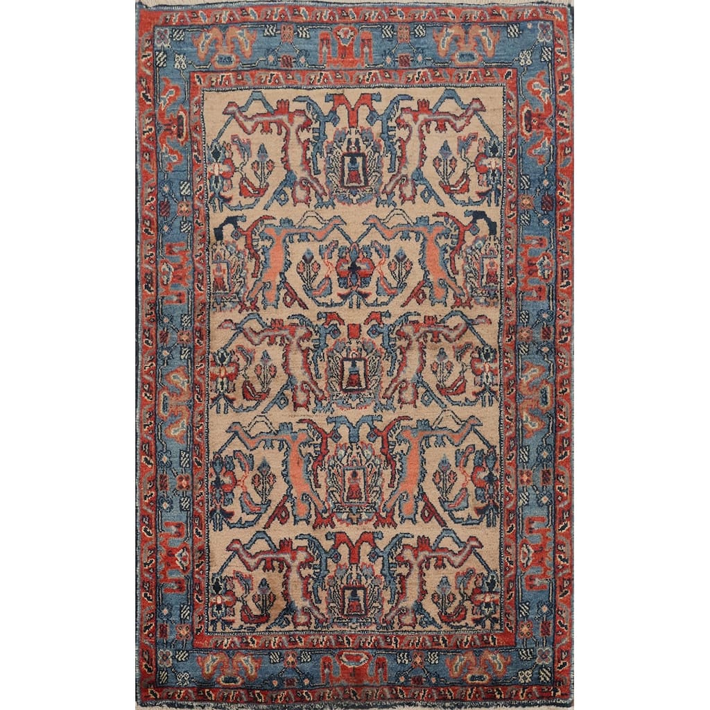 Hand Knotted Oriental 100% Wool Carpet Traditional Geometric Brown Heriz (serapi) Area Rug - 5' 2'' X 3' 3''