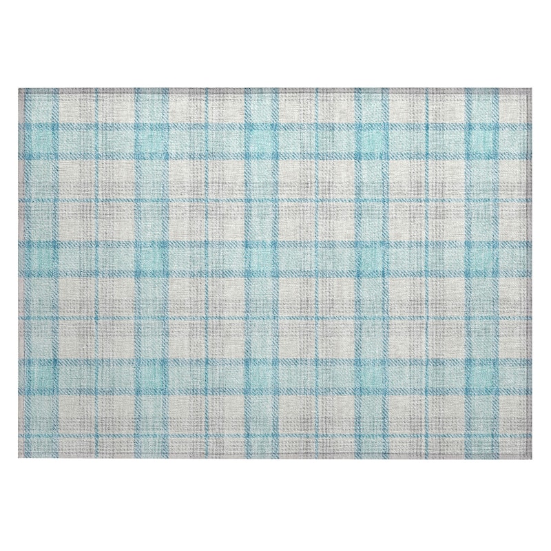 Machine Washable Indoor/ Outdoor Casual Plaid Chantille Rug
