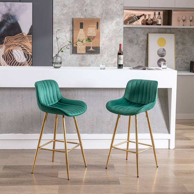 Set of 2 Simple 26 Inch Velvet Counter Bar Stool with Chrome Footrest