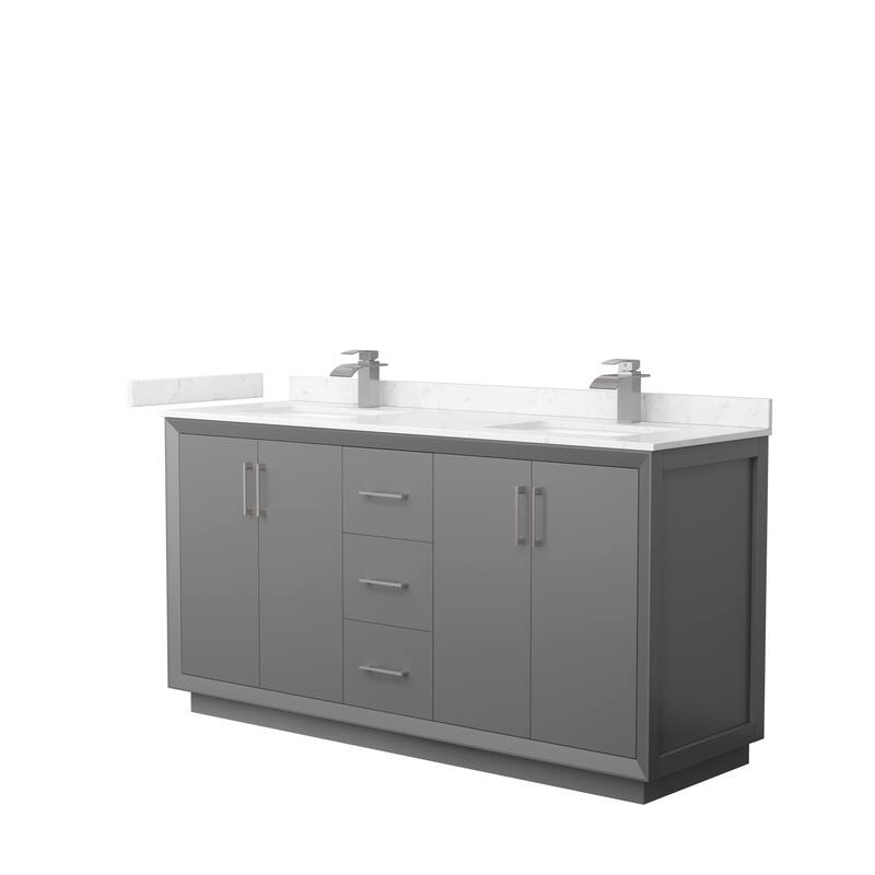 Strada 66-Inch Double Vanity Set, Cultured Marble Top - Dark Gray, Nickel Trim,Carrara Cultured Marble Top