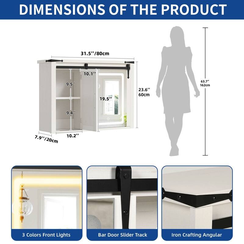 Moasis Bathroom Medicine Cabinet Wall Mounted Storage Organizer with Mirror and Sliding Barn Door