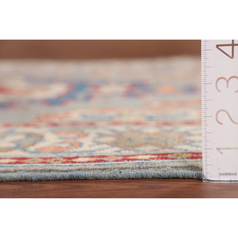 Geometric Blue Kazak Accent Rug Handmade Wool Carpet - 3'3" x 4'11"