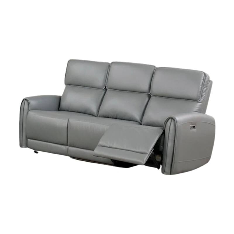 Sily Power Reclining Sofa, Gray Faux Leather, 81 Inch, USB Ports