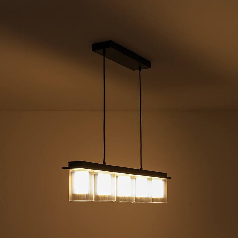Scandinavian 5-Light Glass Dimmable LED Linear Chandelier 35in Wide