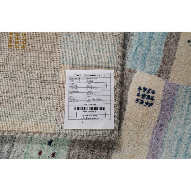 All-Over Tribal Gabbeh Indian Area Rug Hand-Knotted Wool Carpet - 4'9"x 6'6"