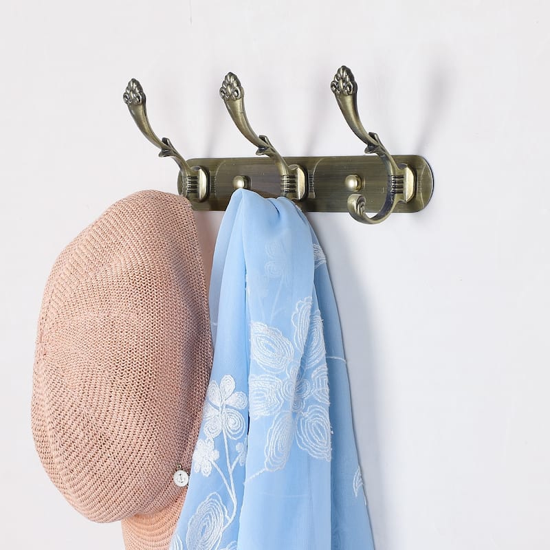 Dual Wall Hook Stainless Steel Base 9.6 Inch 3 Hooks Coat Towel Holder - Bronze - 3 Hooks