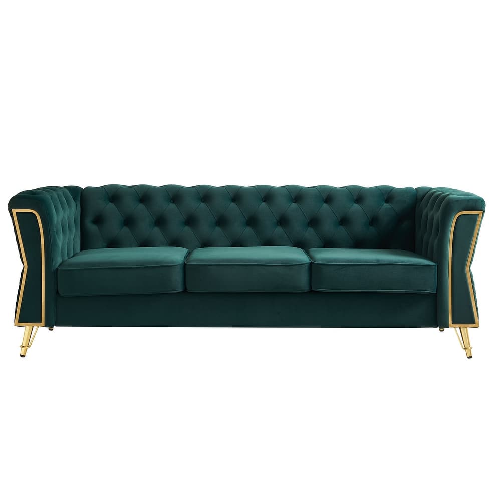 Modern Tufted Velvet Sofa 87.4 inch for Living Room