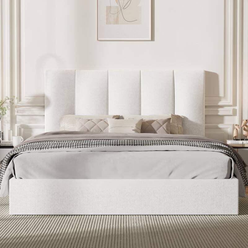 Modern Upholstered Lift-Up Storage Platform Bed with Headboard - White - Full