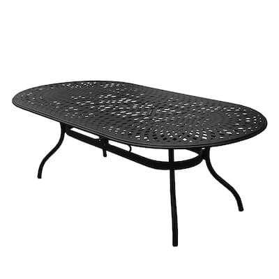 Outdoor Mesh Lattice Aluminum 95 inch Oval Dining Table - N/A