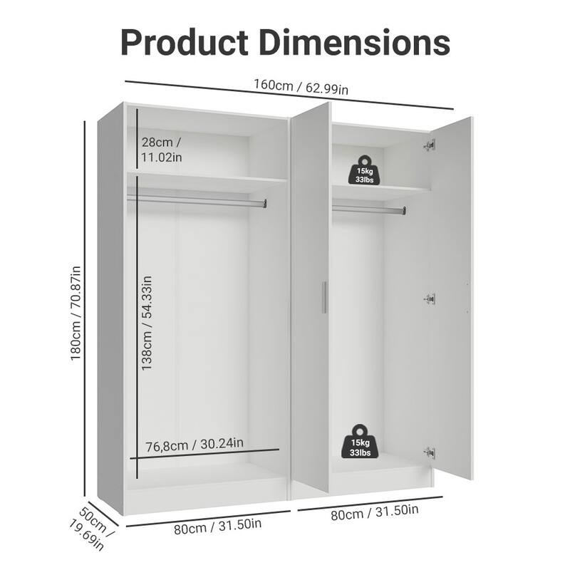 Madesa 4 Doors Wardrobe Storage Cabinet with Ample Shelves 63"L