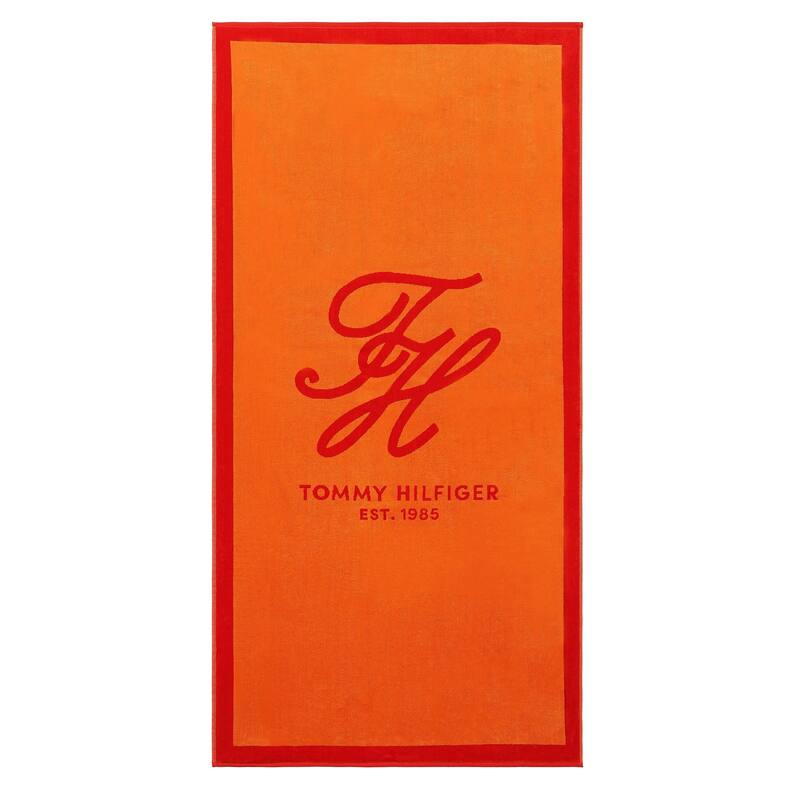 Tommy Hilfiger Printed Cotton Beach Towel - 36 x 68 - Colorblock Monogram Orange