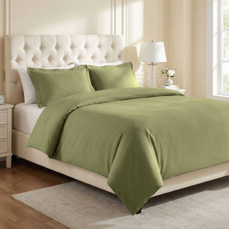 Superior Wrinkle Resistant Cotton Blend Duvet Cover Set - Sage - Queen