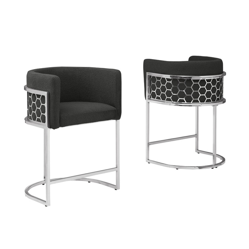 Best Quality Furniture 24" Teddy Fabric Chrome Iron Frame Set of 2. - N/A