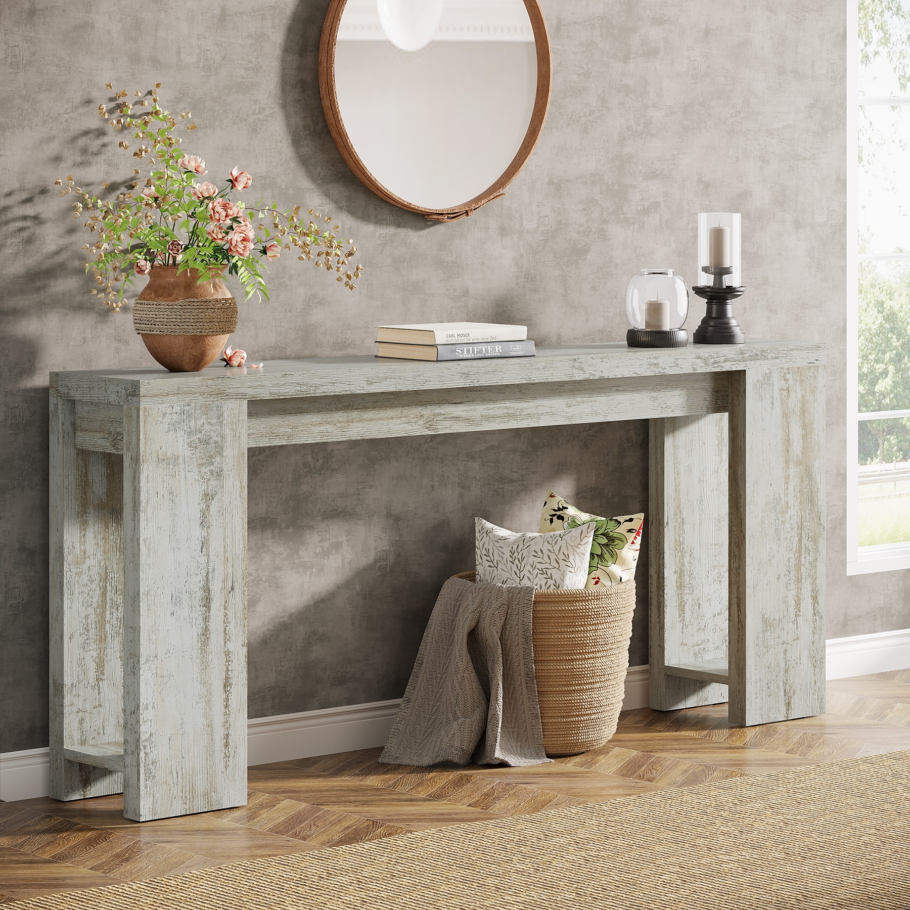 Farmhouse Wood 70.9 Inches Extra Long Console Table for Living Room, Hallway