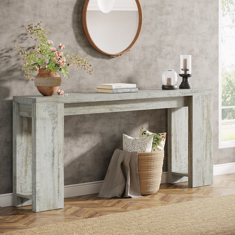 Farmhouse Wood 70.9 Inches Extra Long Console Table for Living Room, Hallway - Distressed White
