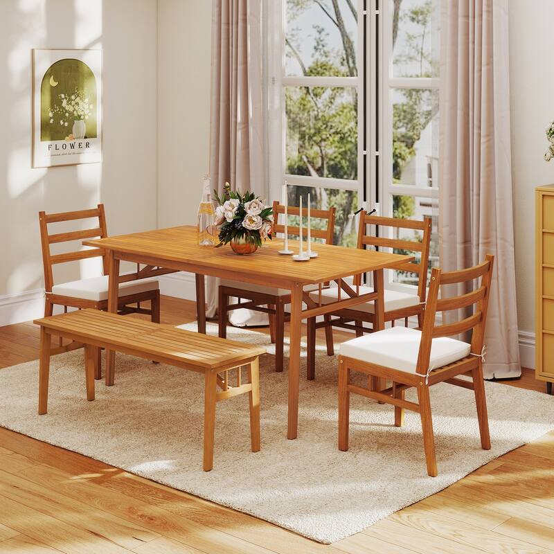 Gymax 63'' Acacia Wood Dining Table for 6 People Heavy-Duty Indoor