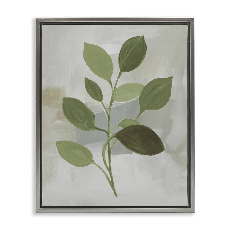 Stupell Leaf Sprigs over Grey Framed Floater Canvas Wall Art Design By Lanie Loreth - 17 x 21 - Grey