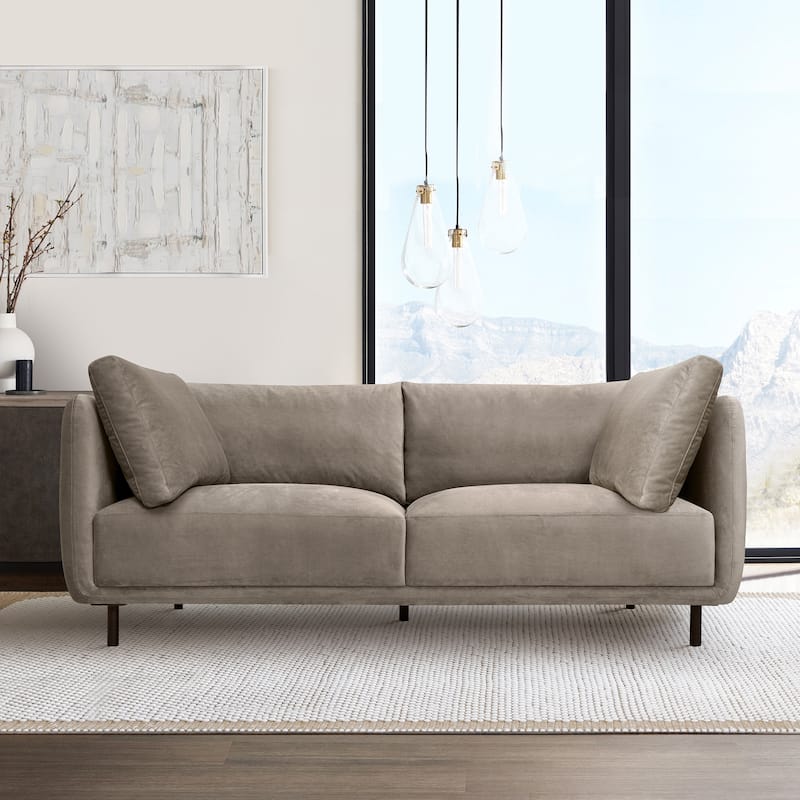 Serenity 79" Fabric or Velvet 3 Seater Cloud Sofa Couch with Black Metal Legs - Fossil Gray Velvet