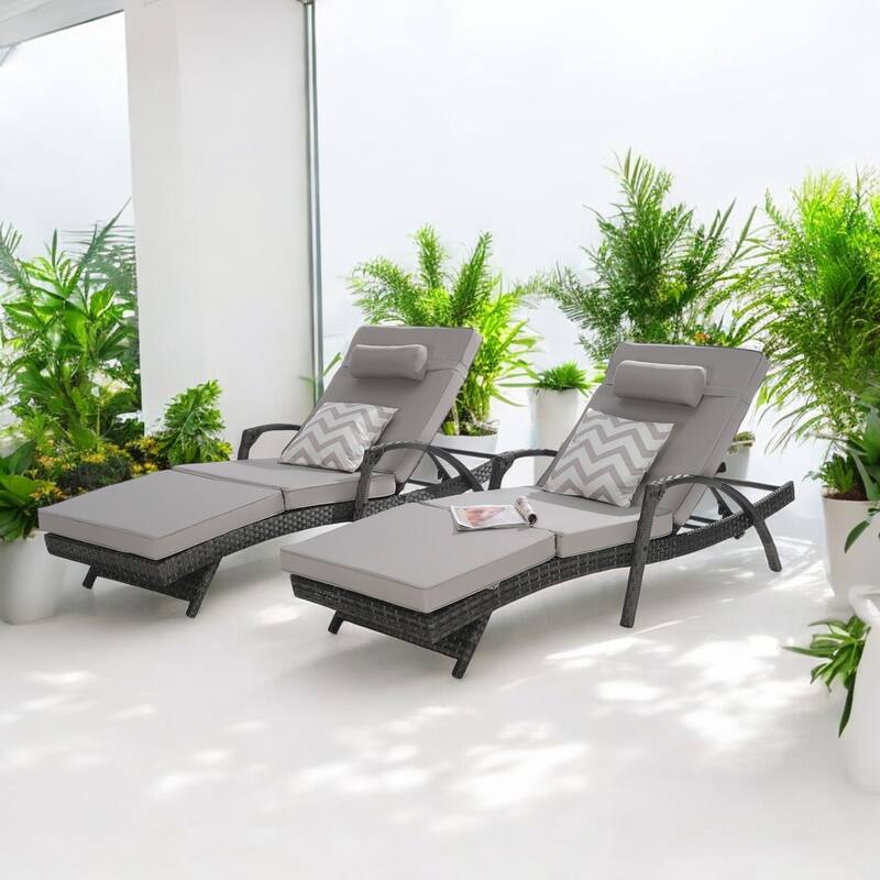 Outdoor Wicker Reclining Lounge Chairs Set of 2 with Cushions – Adjustable, Lawn Chairs for Patio, Poolside, and Garden