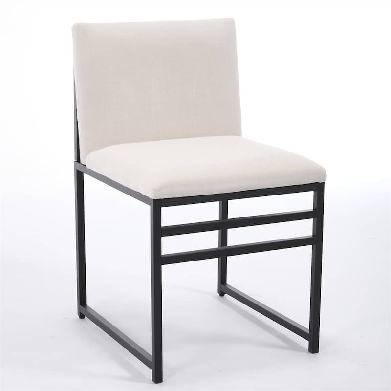 Modern Dining Chairs set of 2,Upholstered Linen Cushions and Backrest - Ivory