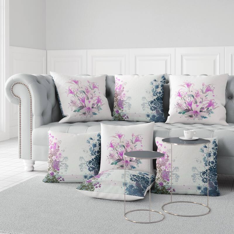 Pink And Blue Lily Mist Serenity Indoor/Outdoor Throw Pillow Zipper