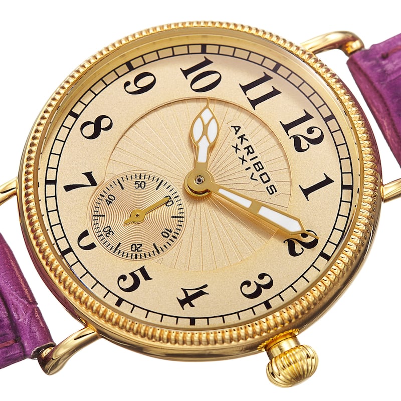 Akribos XXIV Women's Quartz Multifunction Leather Orange Strap Watch - Purple