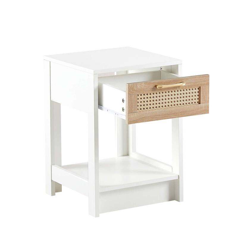 15.75" Rattan 1-Drawer Nightstand with Power Outlet & USB Ports